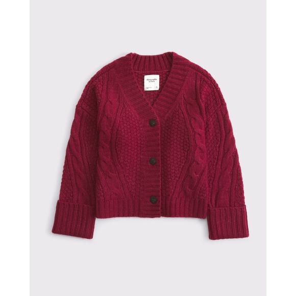 Abercrombie Fitch Seedstitch Cable Cardigan - S - Dark Crimson - Picture 1 of 5